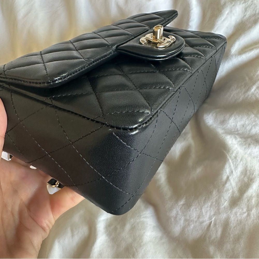 Chanel Black Lambskin Leather Mini Classic Rectangular Flap Light Gold Hardware - Picture 9 of 16